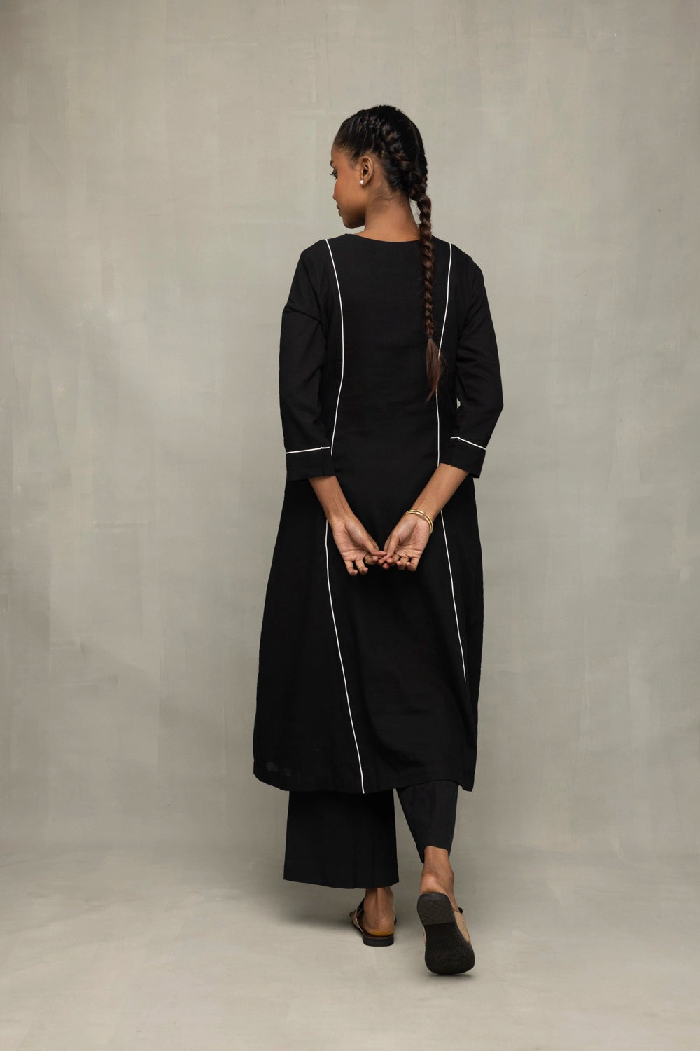 Black Bengal Cotton Kurta Set With Jamdani Dupatta
