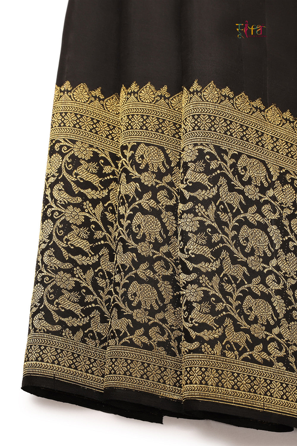 Black Handloom Kanchipattu With Pure Thick Zari Motifs