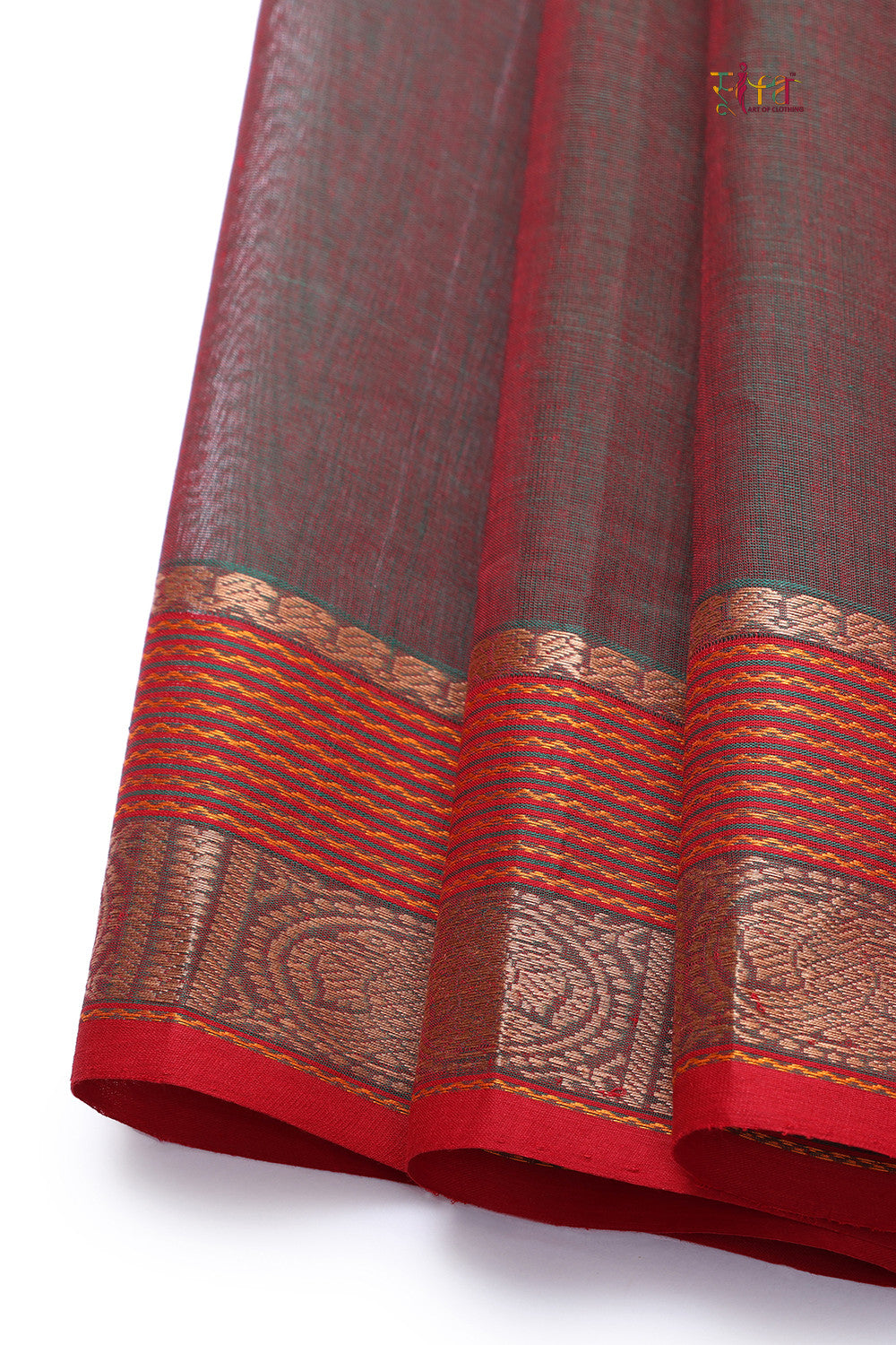 Handloom Green Brown Pure Cotton Kanchi Saree