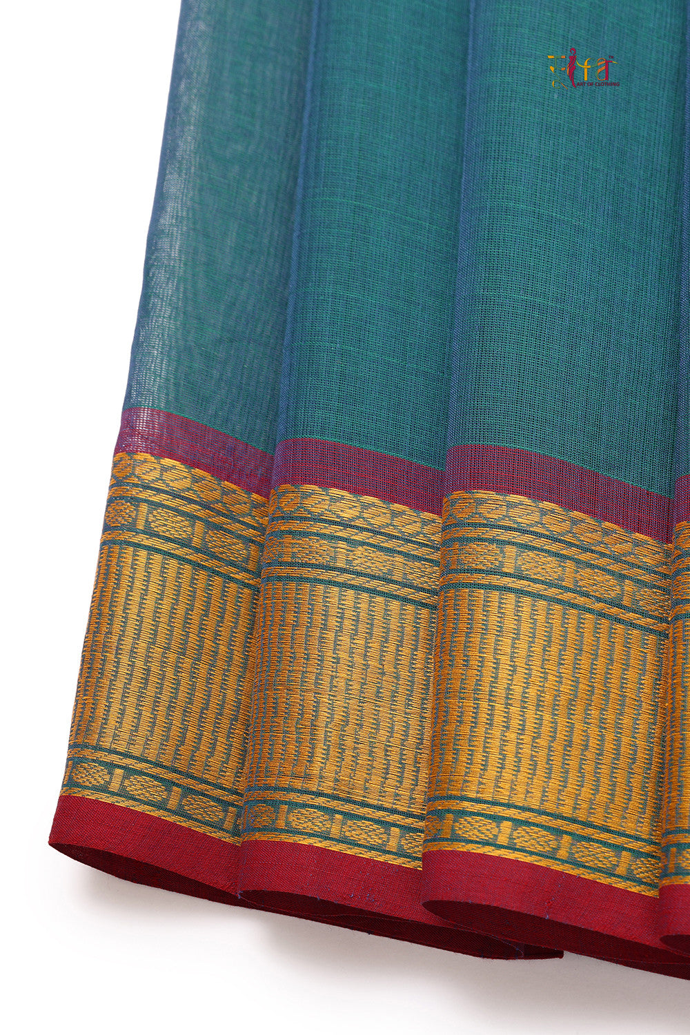 Aquamarine Mysore Crepe Silk Saree With Zari Stripes
