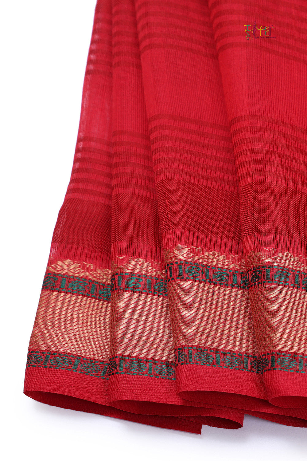 Handloom Orange & Red Pure Cotton Kanchi Saree