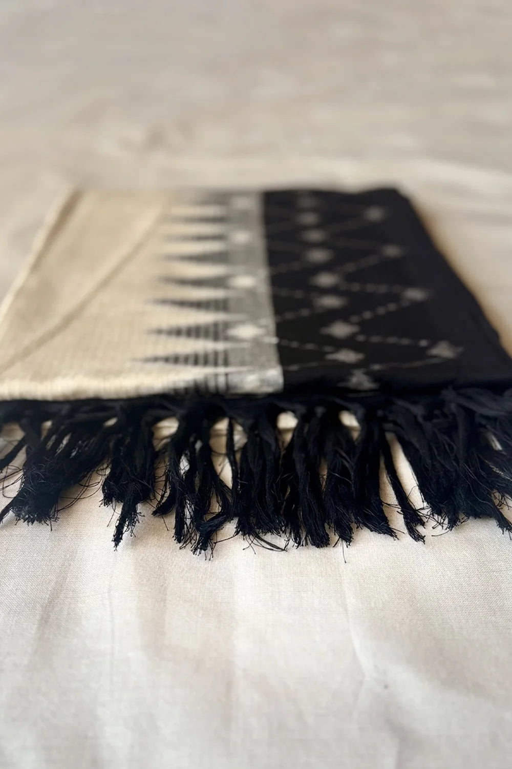 Handloom Multi Colour Black Temple Border Ikkat Dupatta