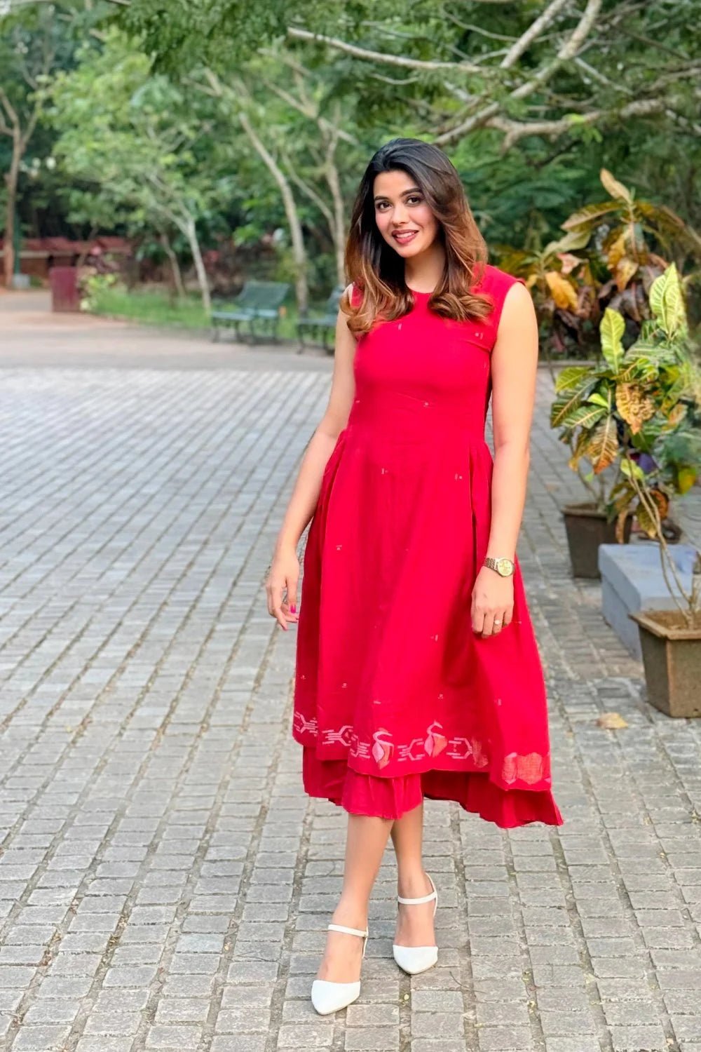 Radiance Red Layered Jamdani Dress