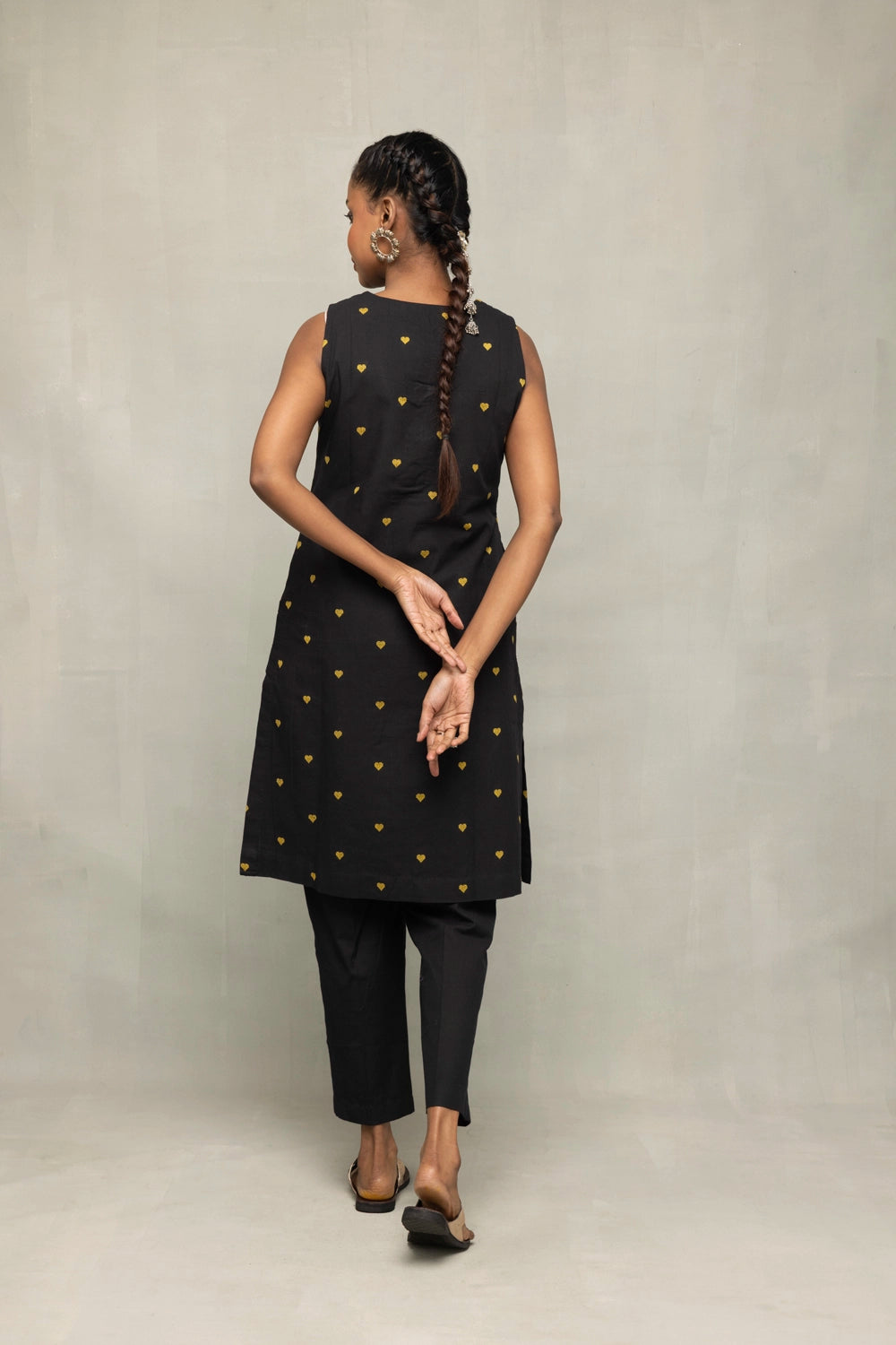 Black & Yellow Hearts South Cotton Kurta Set With Dupatta