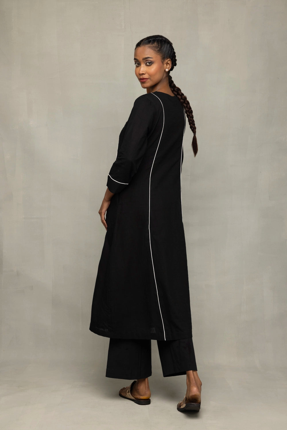 Black Bengal Cotton Kurta Set With Jamdani Dupatta