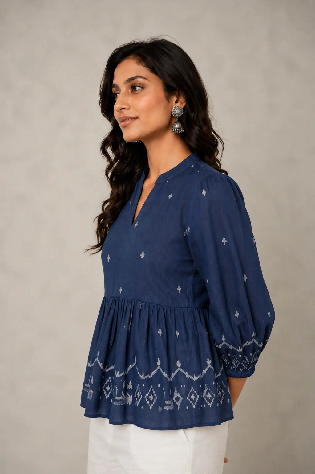 Handloom Indigo Jamdani Peplum Top