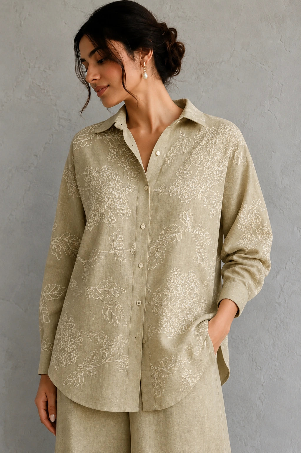 Green Essence Embroidered Linen Skord Set