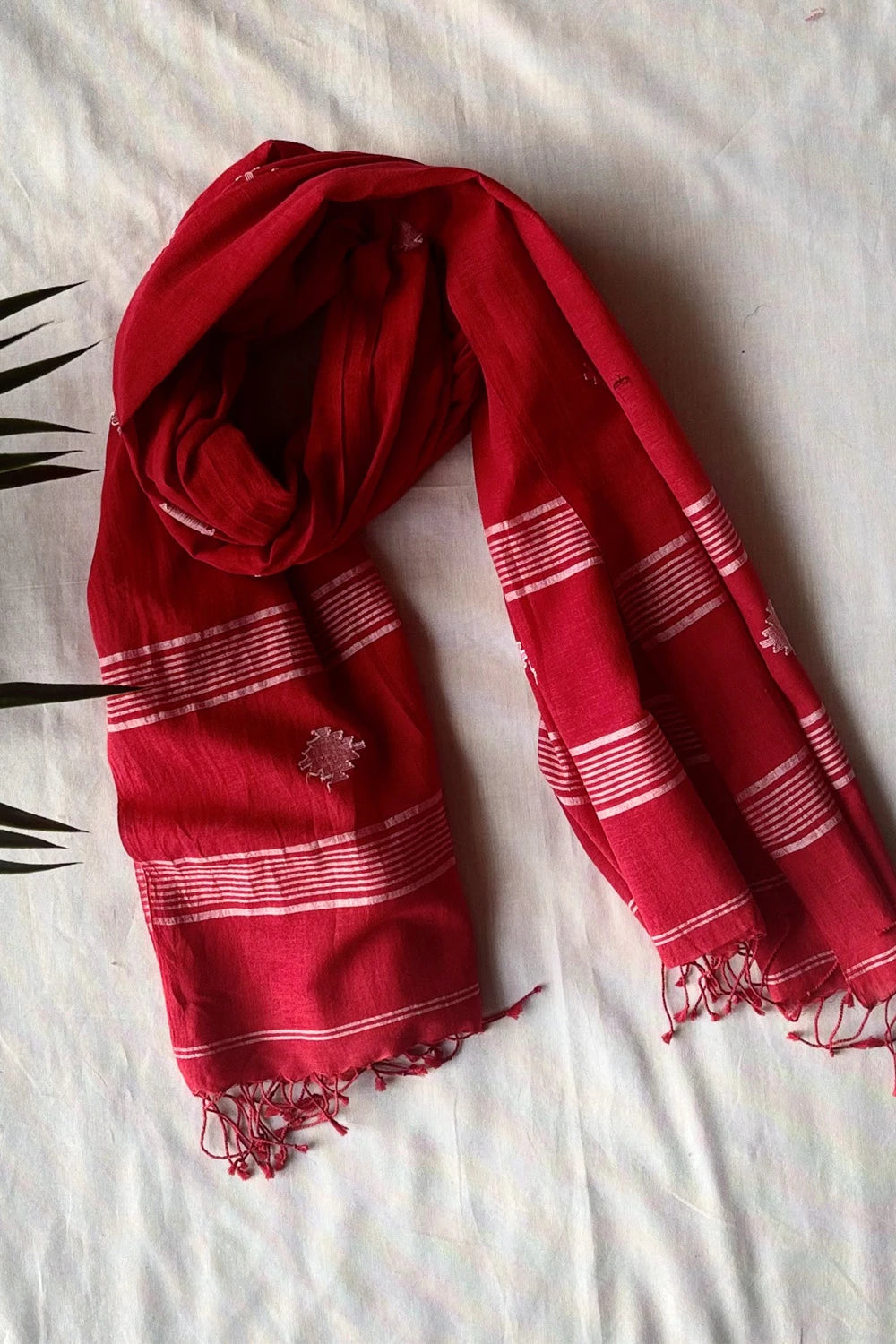 Handloom Cherry Red Yantra Jamdani Dupatta