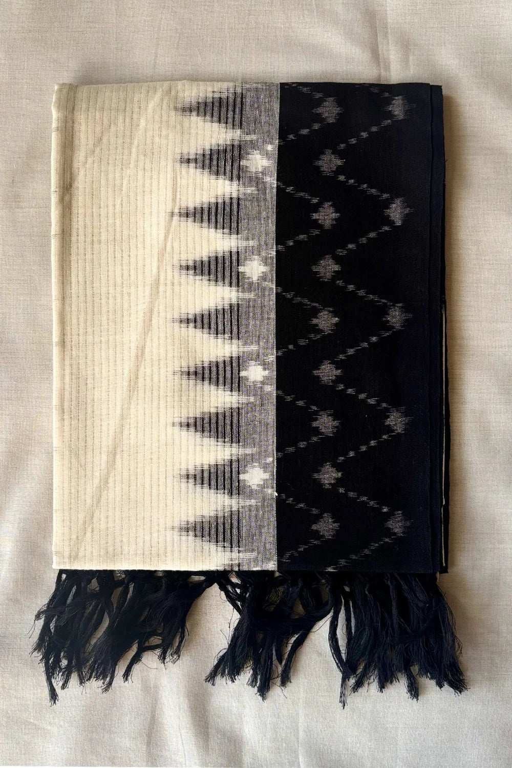 Handloom Multi Colour Black Temple Border Ikkat Dupatta
