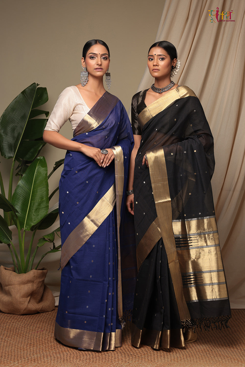 Handloom Berry Blue Pure Cotton Kanchi  Contemporary Saree With Golden Zari Motifs & Border