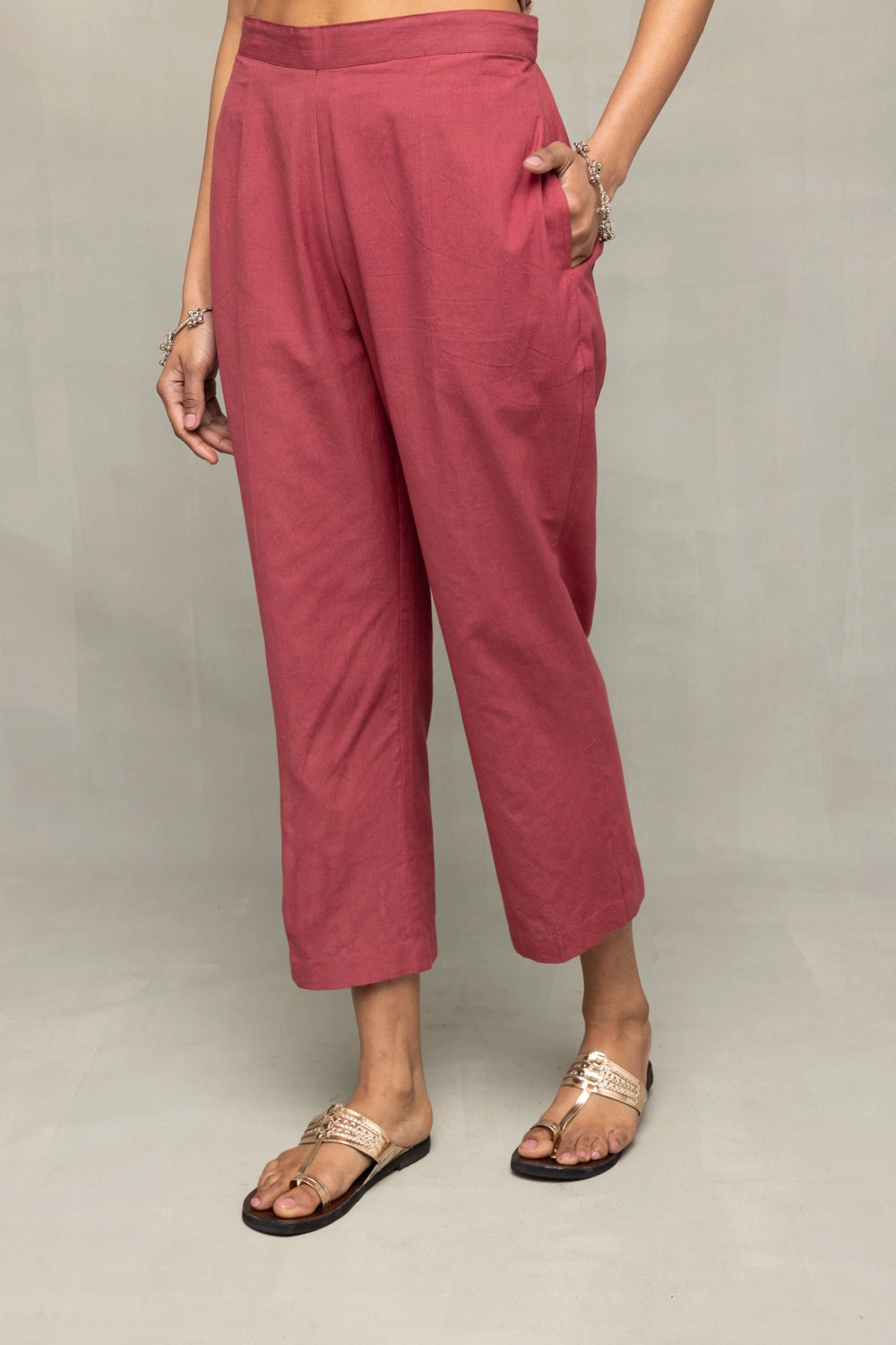 Dusty Rose Cross Motifs Jamdani Kurta Set With Dupatta