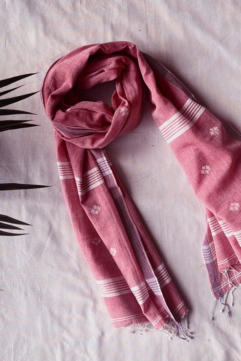 Handloom Rose Pink Quartz Naksha Jamdani Dupatta