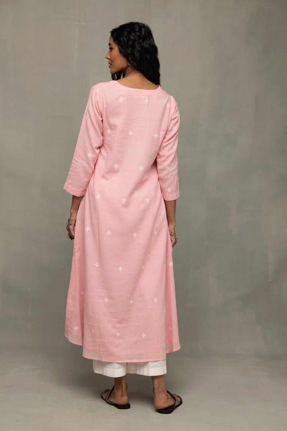 Petal Pink Handwoven Jamdani Kurta Set with Dupatta