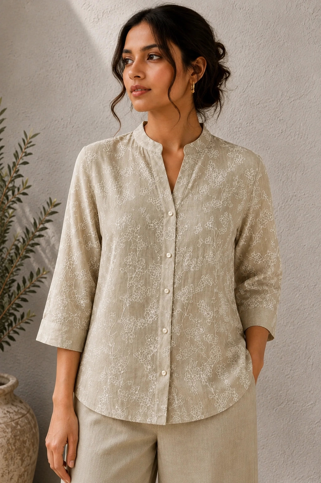 Green Essence Embroidered Linen Co-Ord Set