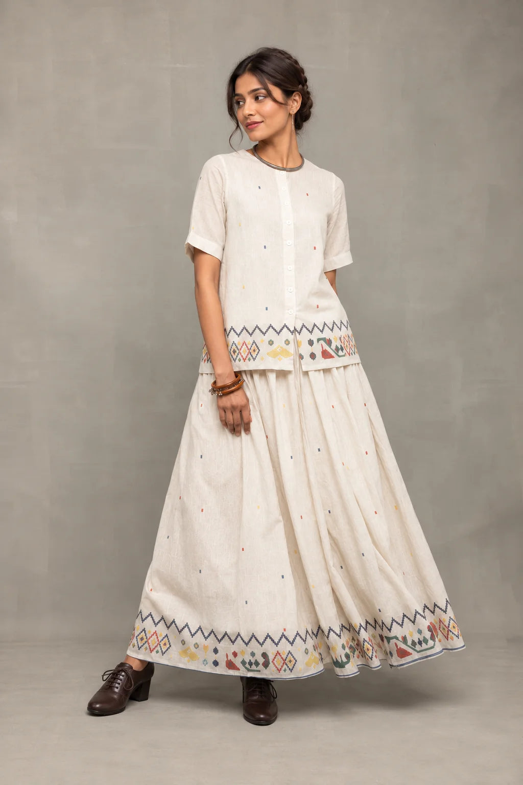 Off-White Folk Motif Jamdani Skord Set