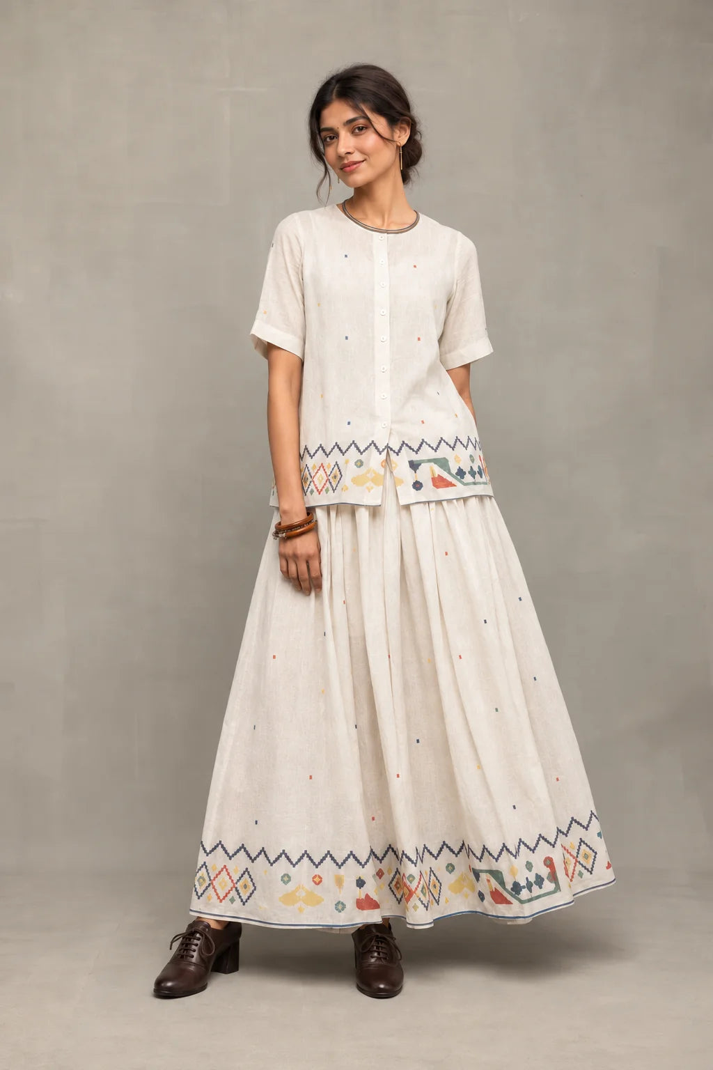 Off-White Folk Motif Jamdani Skord Set