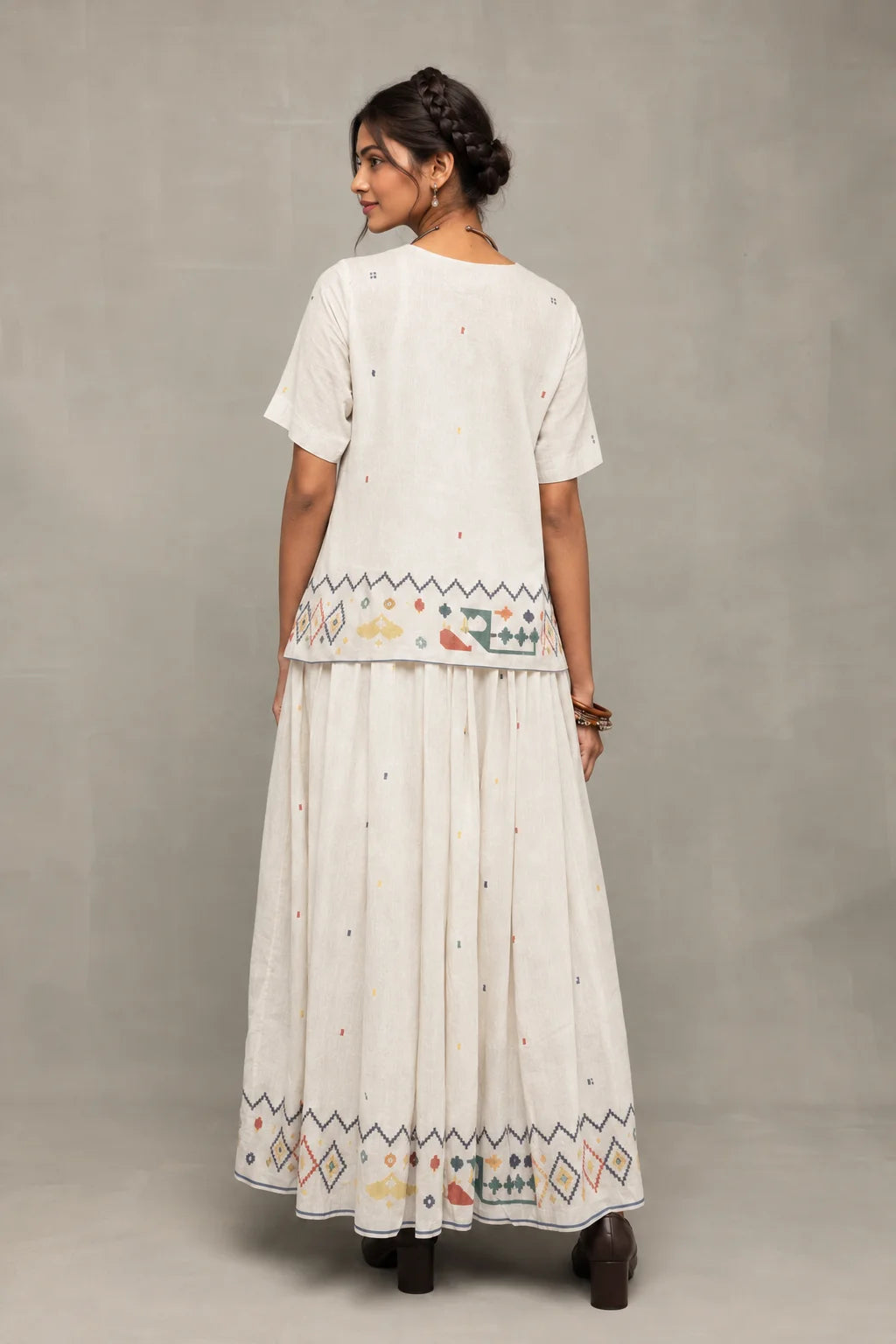 Off-White Folk Motif Jamdani Skord Set