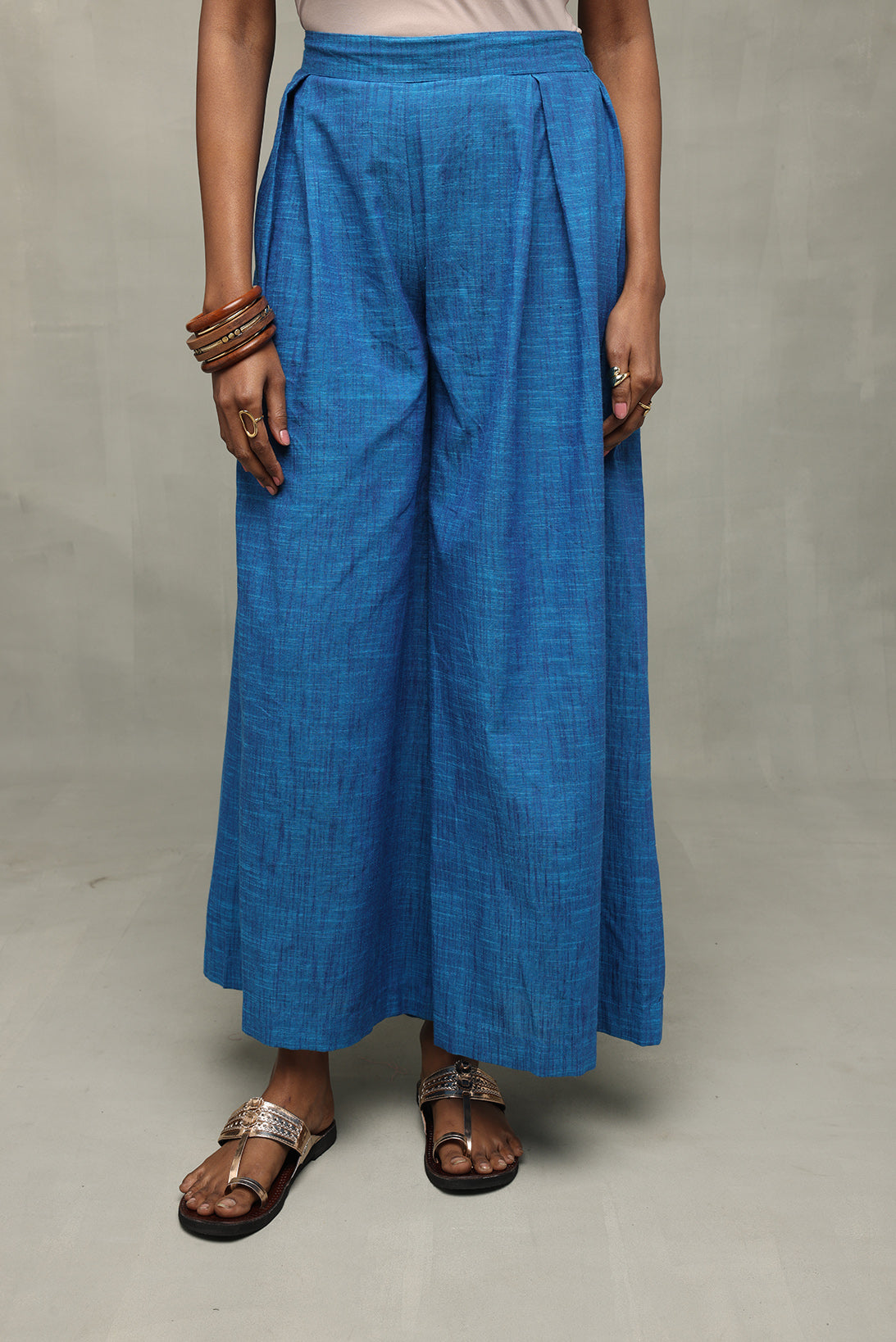 Azure Blue Textured Palazzo Pant