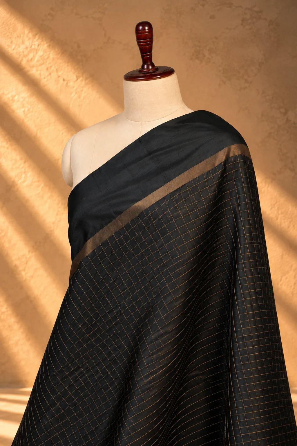 Black Kanjivaram Pure Silk Zari Checks Dupatta-Sutra Art of Clothing