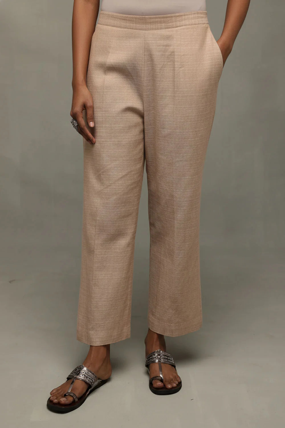 Beige Pure South Cotton Straight Pant