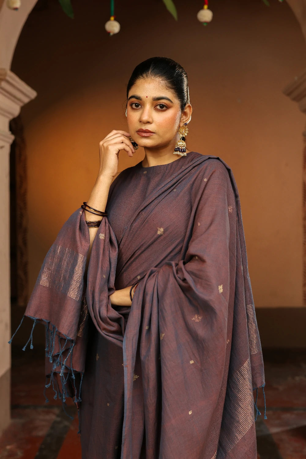 Handloom Coca Cola Pure cotton Zari Jamdani Kurta Set With Dupatta