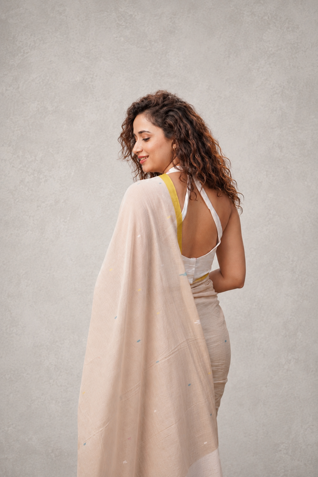 Handloom Beige Pure Cotton Jamdani Saree With Bird Motifs