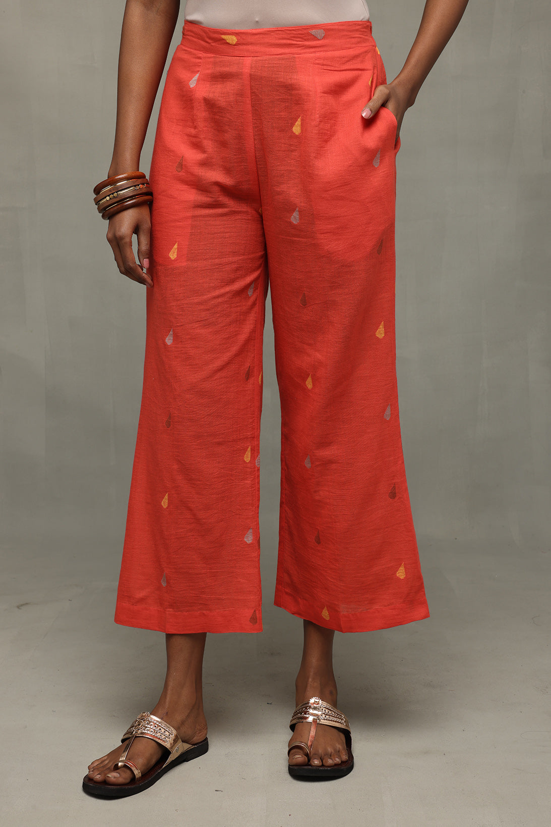 Coral Handwoven Jamdani Relaxed Pant