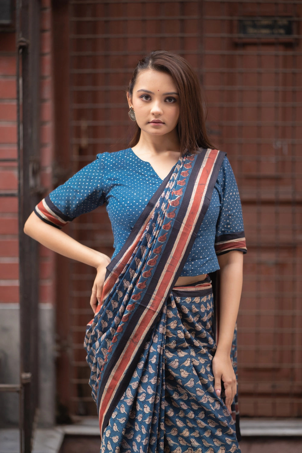 Indigo Bird Hand Block Print Saree
