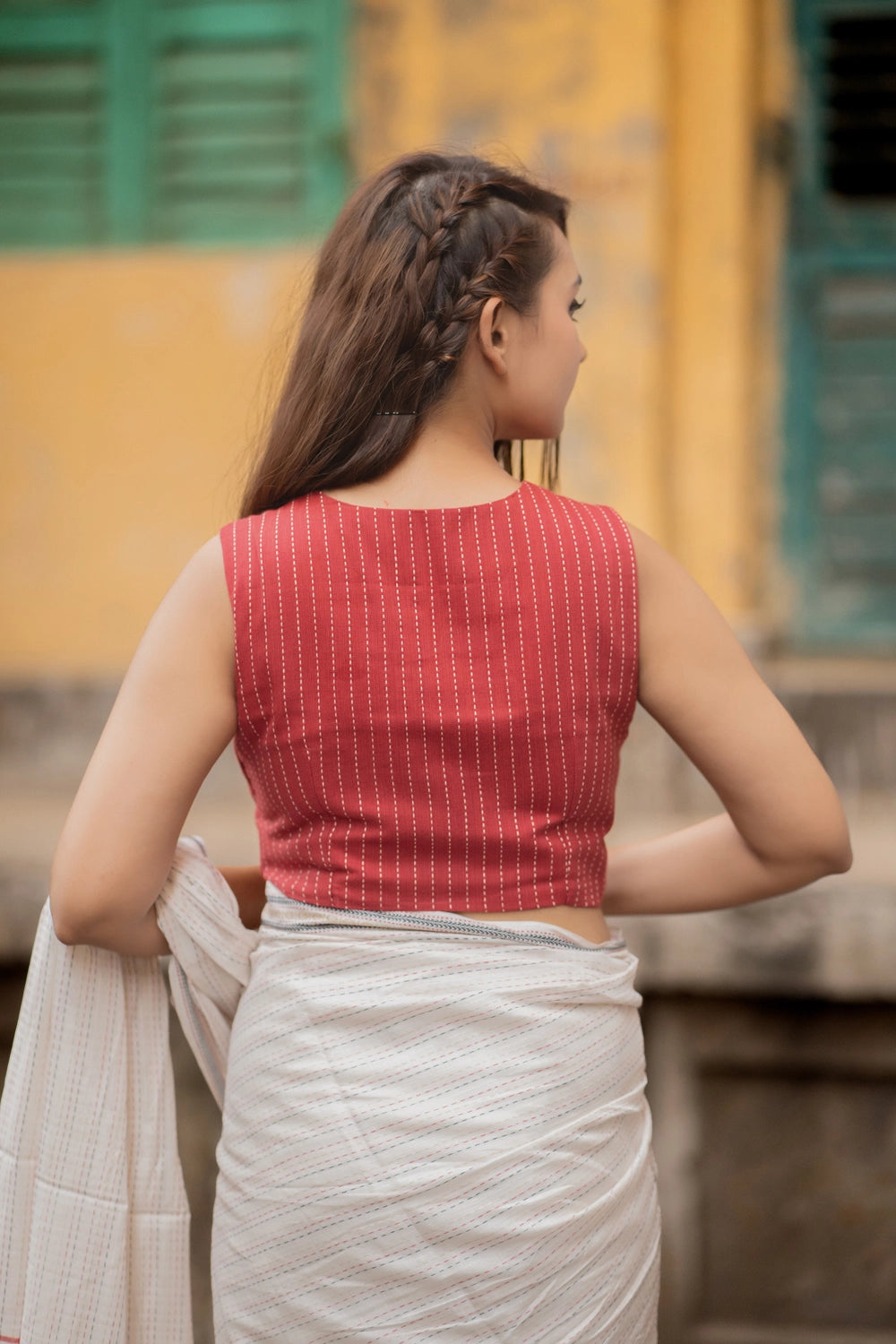Brick Red Raga Woven Stripes Blouse
