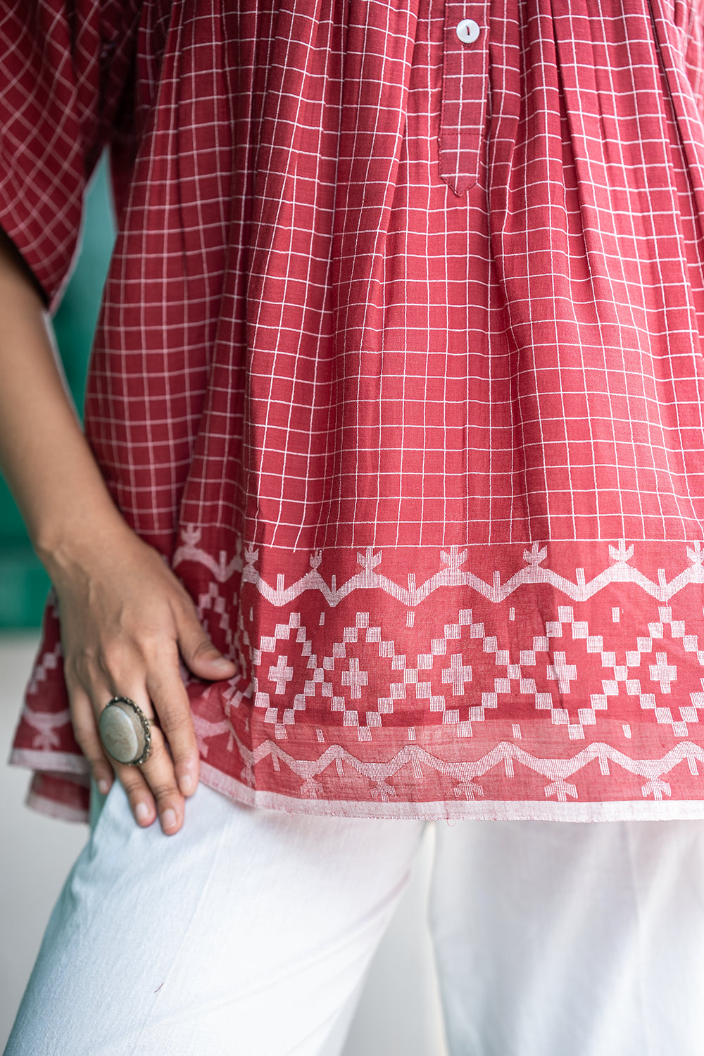Crimson Checkered Jamdani Top
