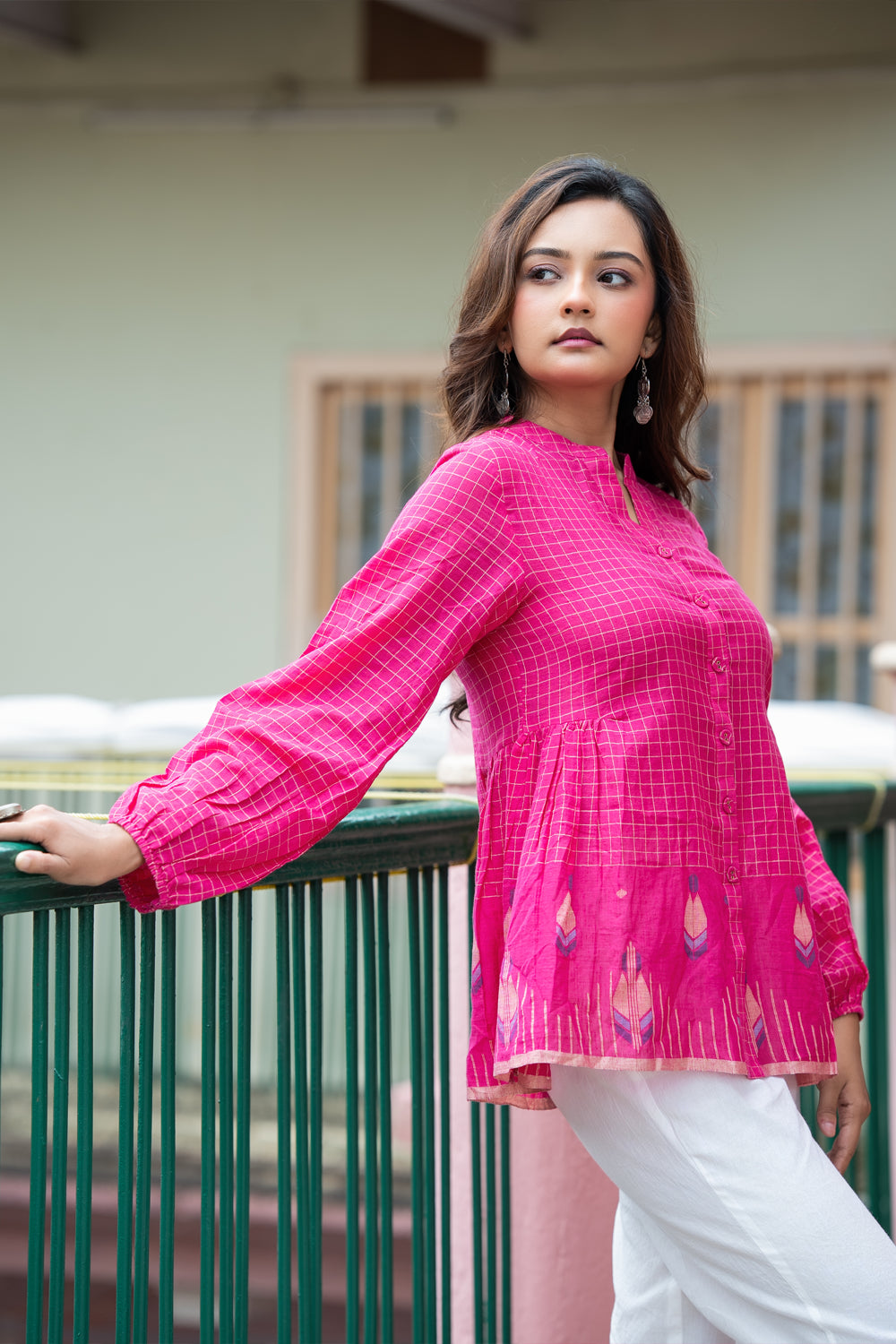 Gulnaar Pink Handwoven Jamdani Cotton Top