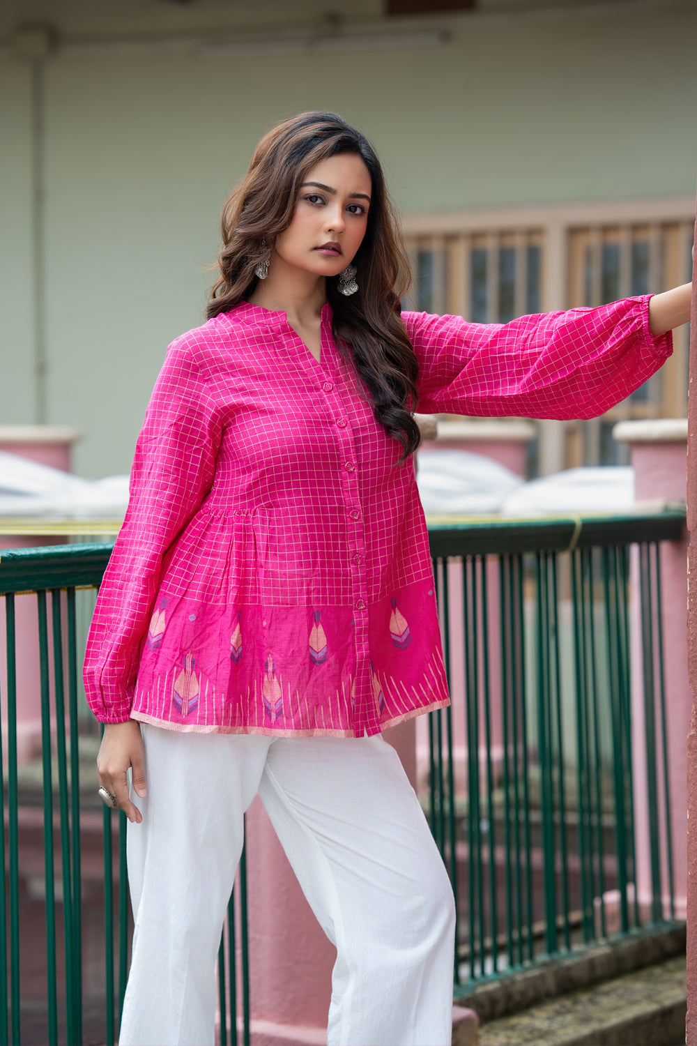Gulnaar Pink Handwoven Jamdani Cotton Top