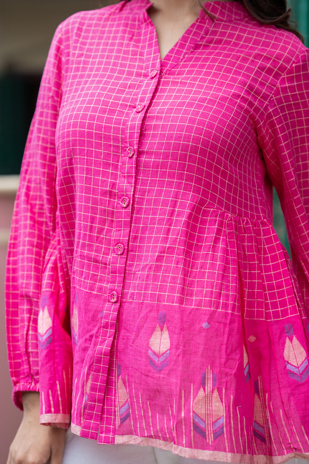 Gulnaar Pink Handwoven Jamdani Cotton Top