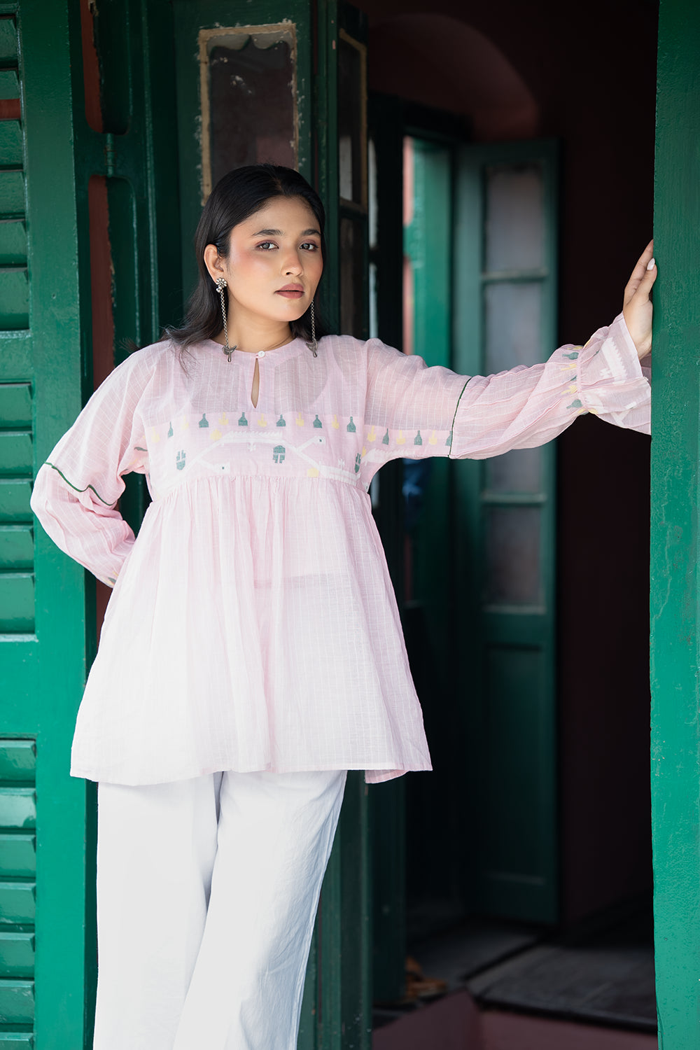 Pink Whisper Handwoven Jamdani Top