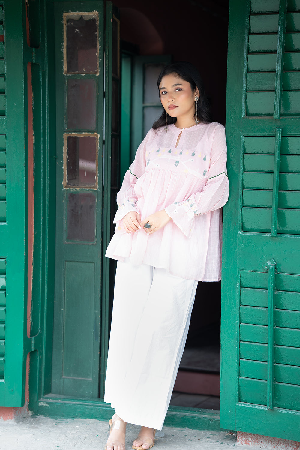 Pink Whisper Handwoven Jamdani Top