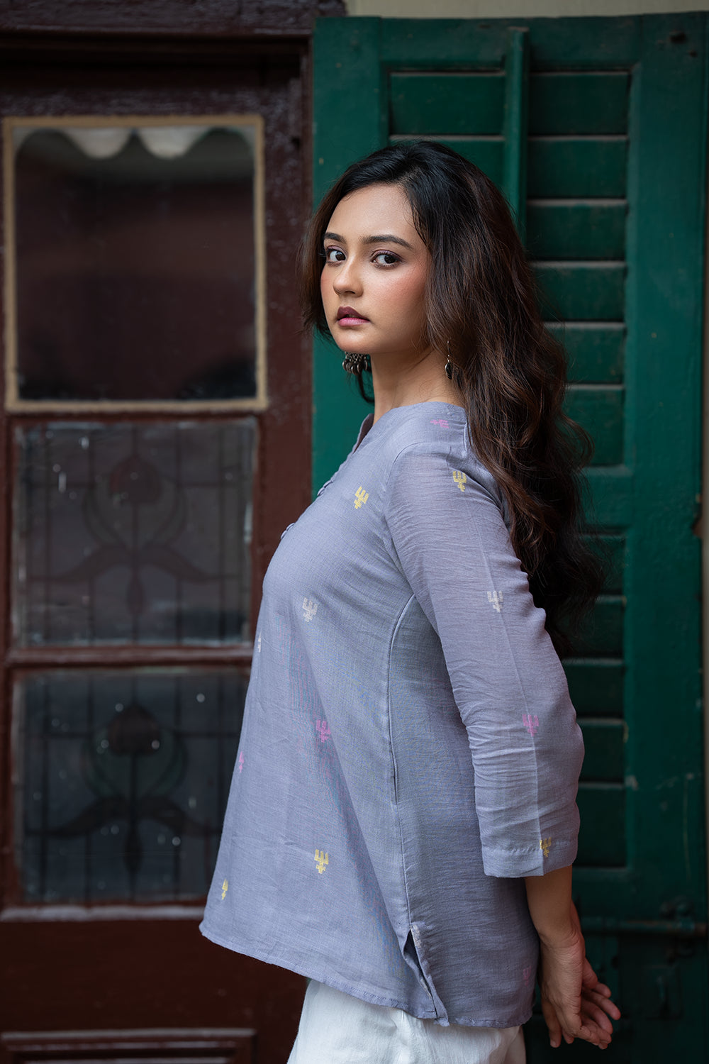 Grey Trishul Handwoven Jamdani Top