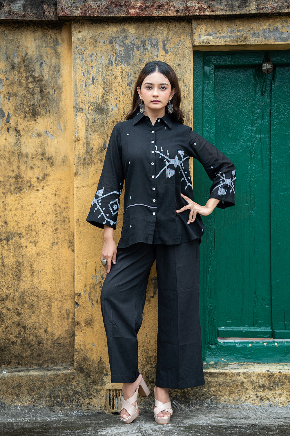 Black Eclipse Jamdani Cotton Shirt