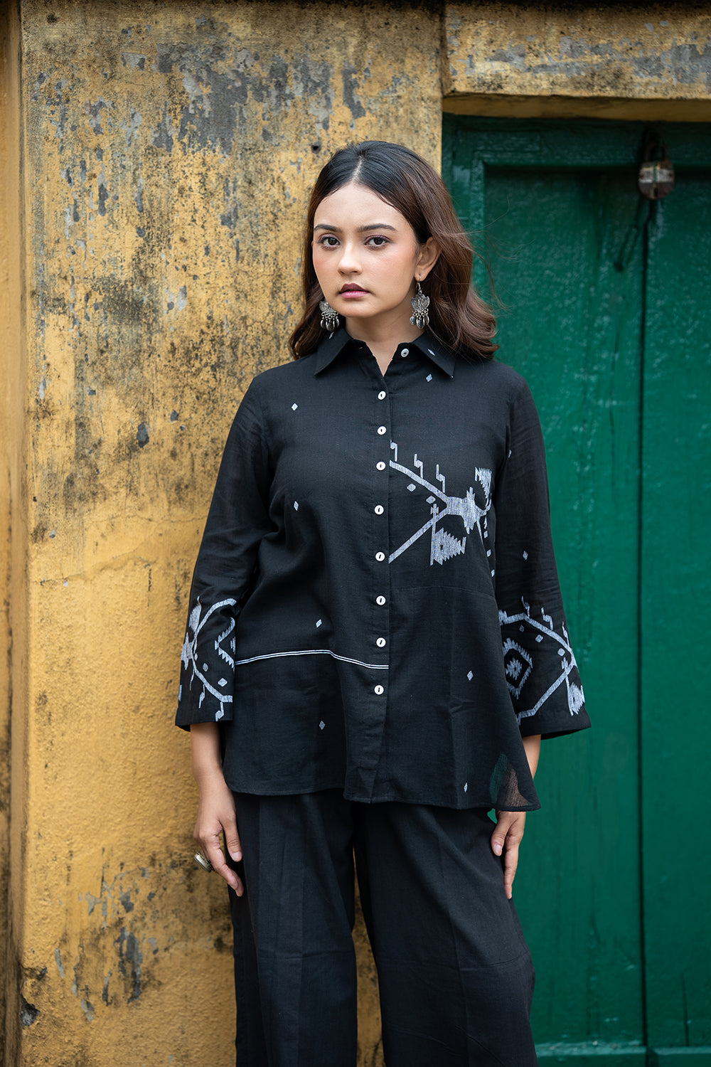 Black Eclipse Jamdani Cotton Shirt