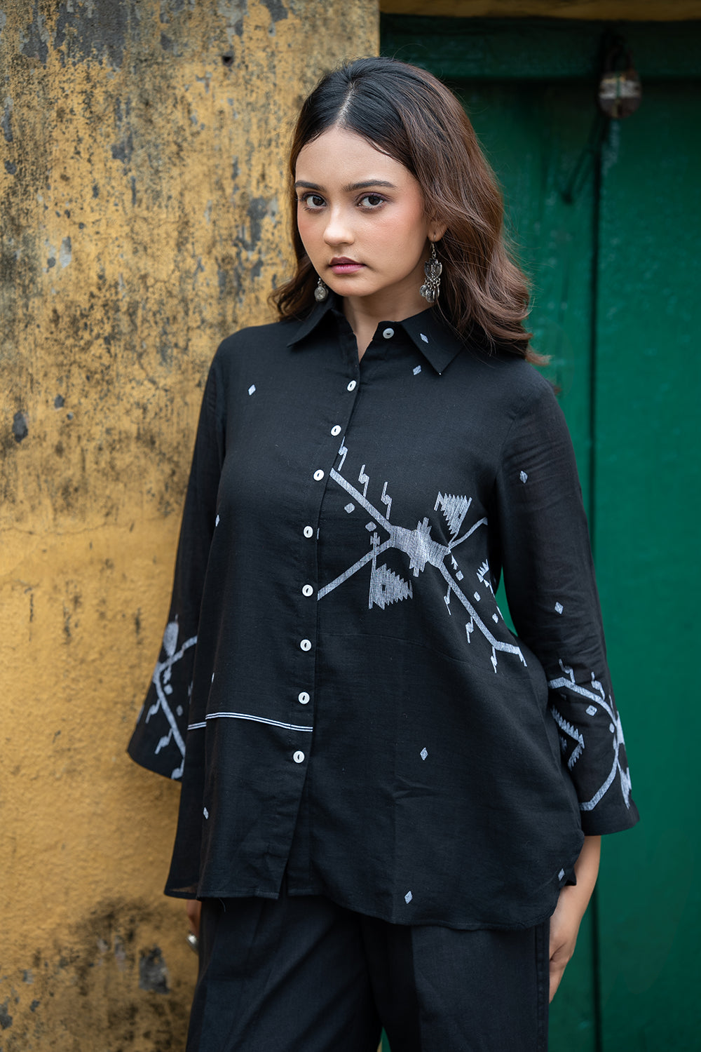 Black Eclipse Jamdani Cotton Shirt