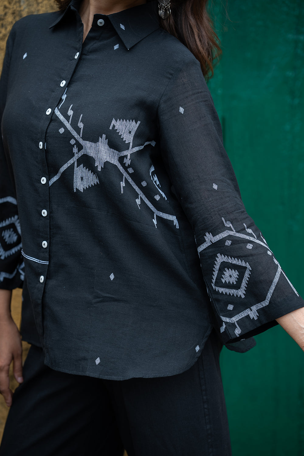 Black Eclipse Jamdani Cotton Shirt