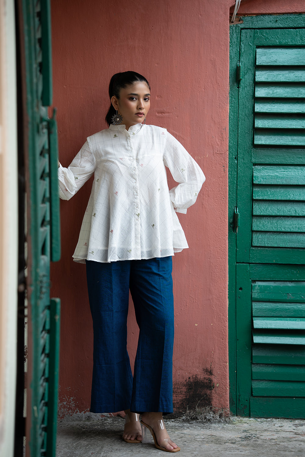 Off-White Handwoven Pure Cotton Jamdani Top