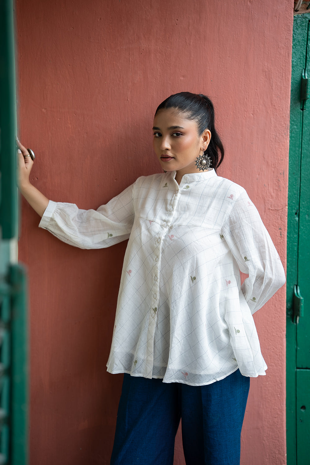 Off-White Handwoven Pure Cotton Jamdani Top