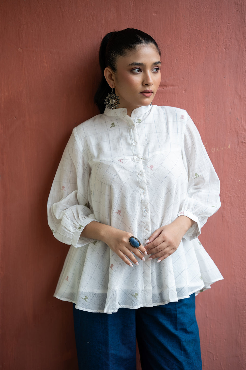 Off-White Handwoven Pure Cotton Jamdani Top