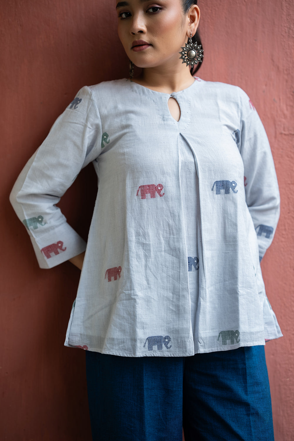 Powder Blue Elephant Handwoven Jamdani Top