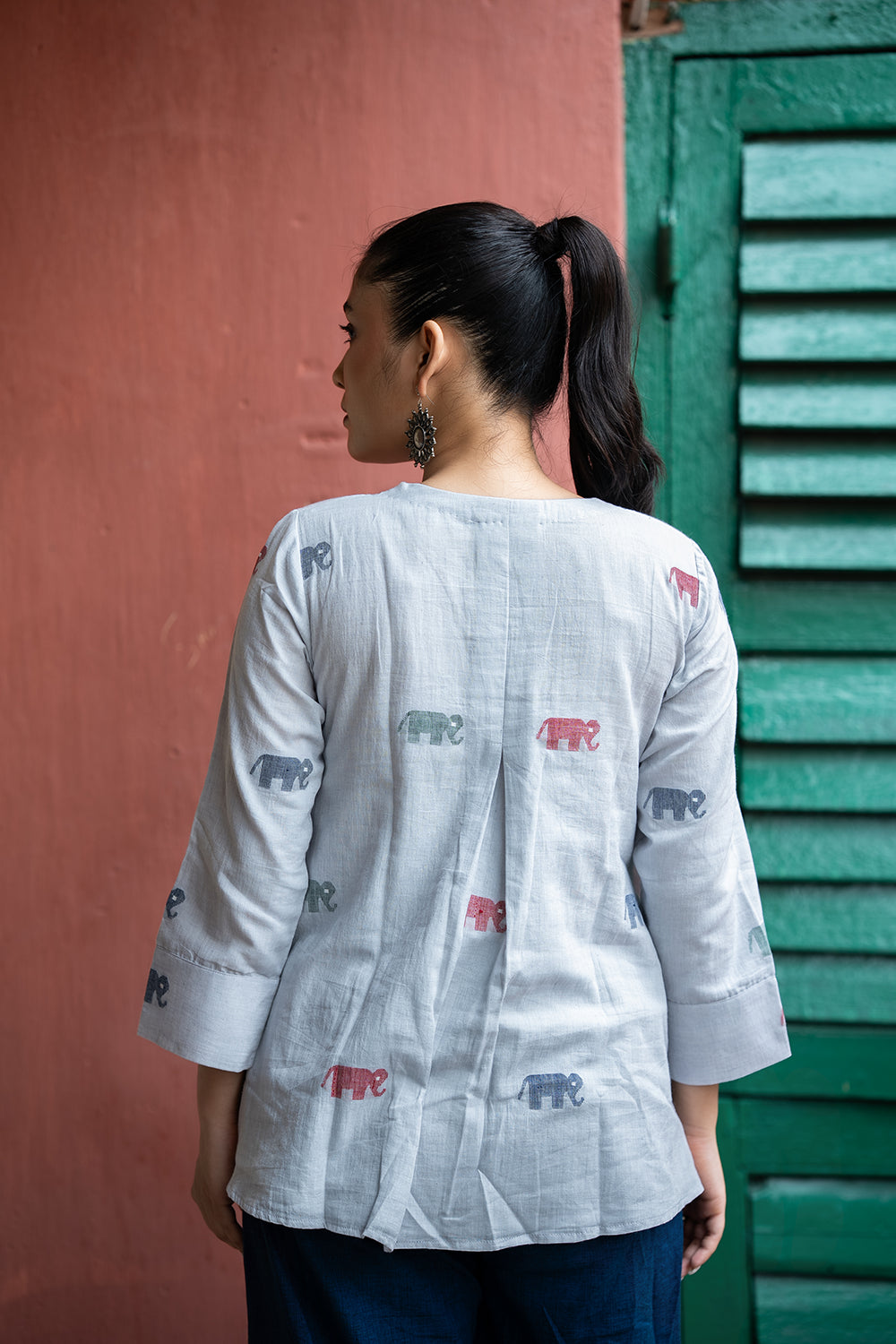 Powder Blue Elephant Handwoven Jamdani Top