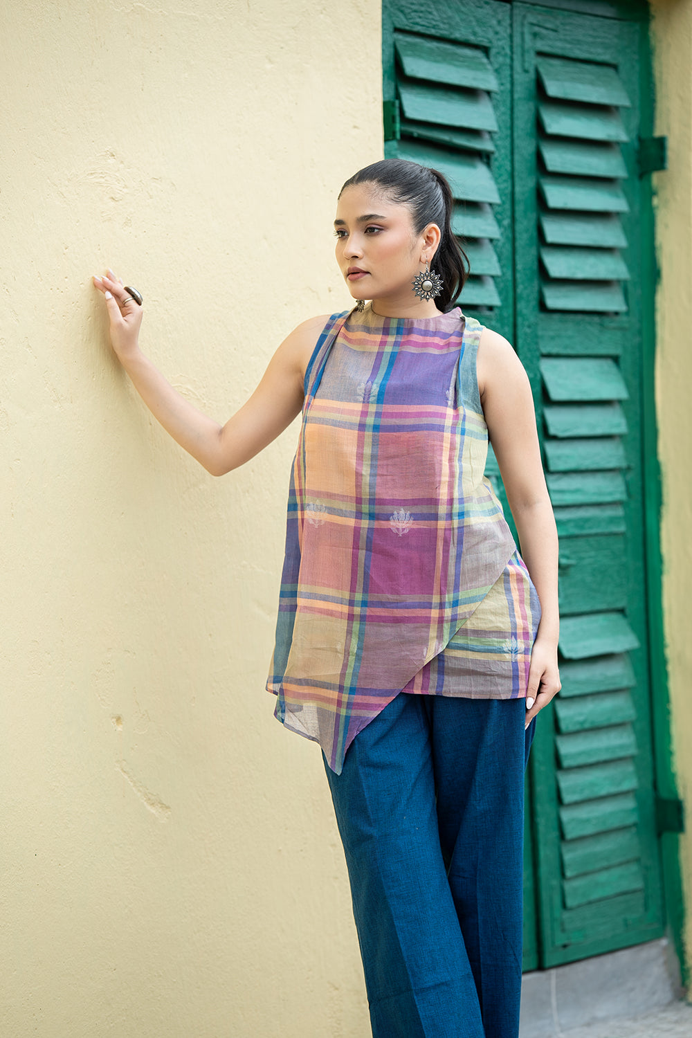 Multi-Color Handwoven Pure Cotton Shalpa Jamdani Top