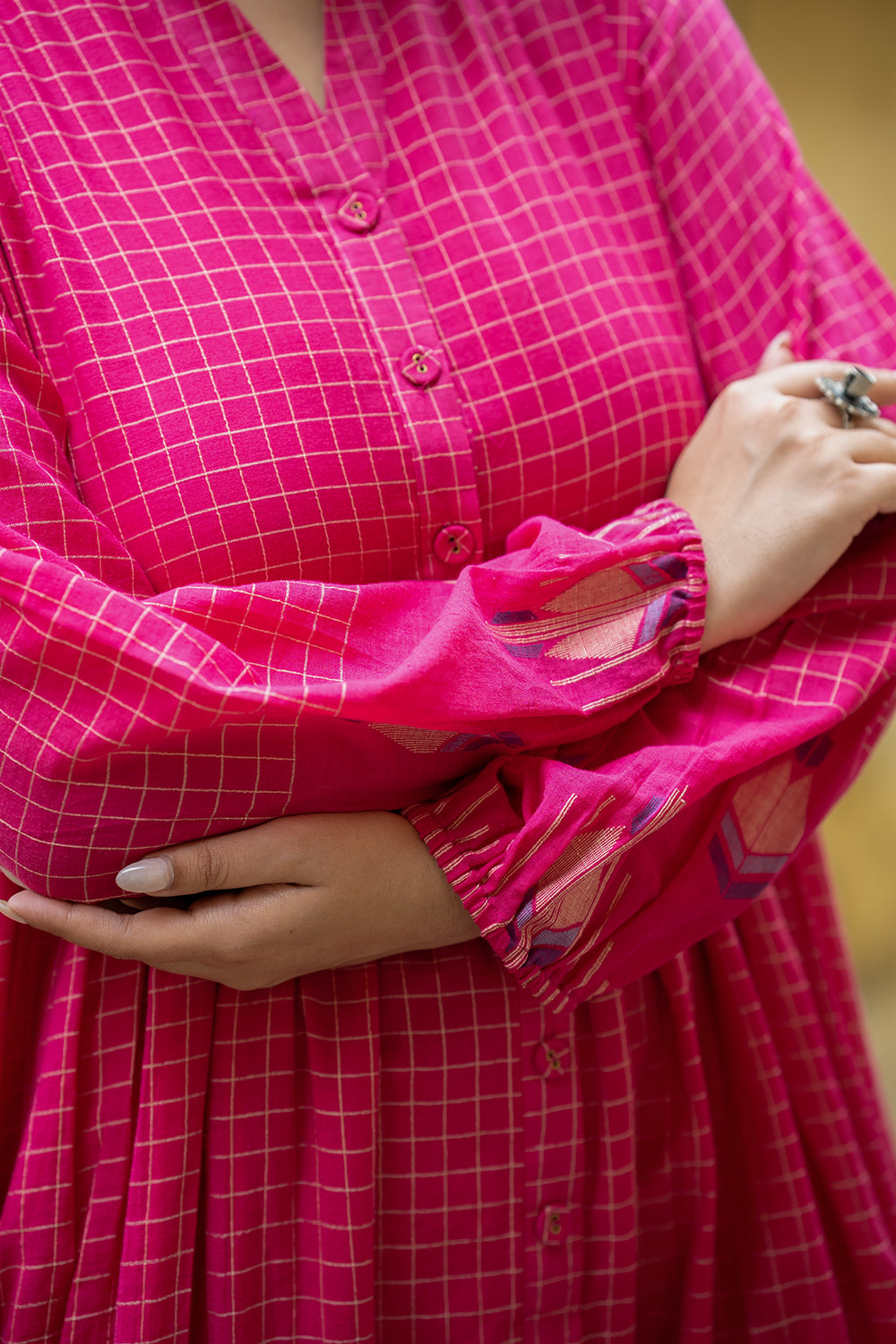 Gulnaar Pink Khadi Jamdani Handwoven Pure Cotton Dress