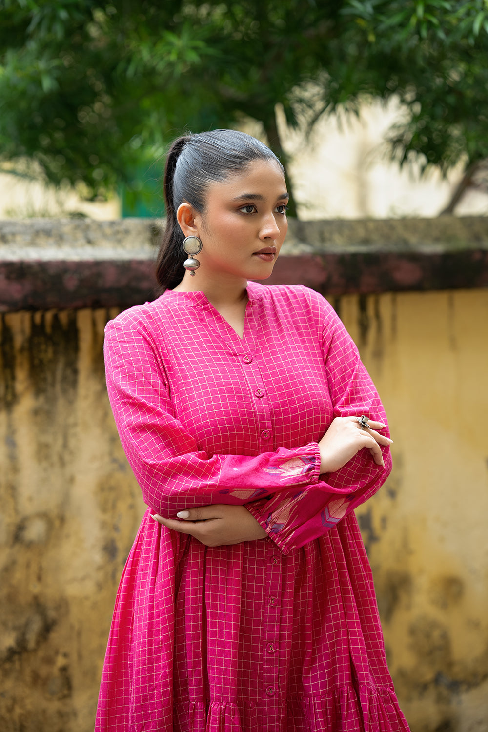 Gulnaar Pink Khadi Jamdani Handwoven Pure Cotton Dress