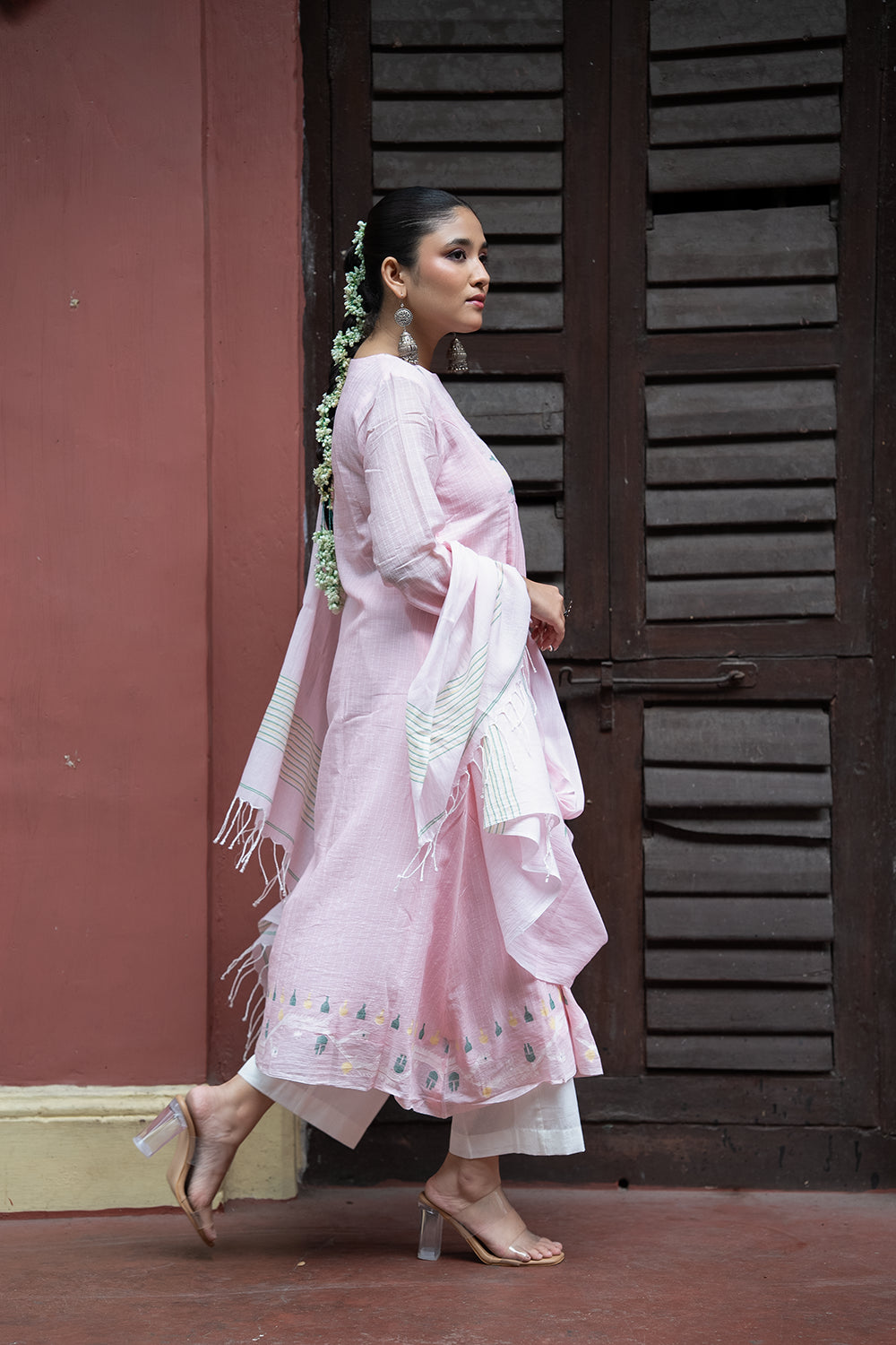 Pink Whisper Jamdani Handwoven Pure Cotton Kurta Set