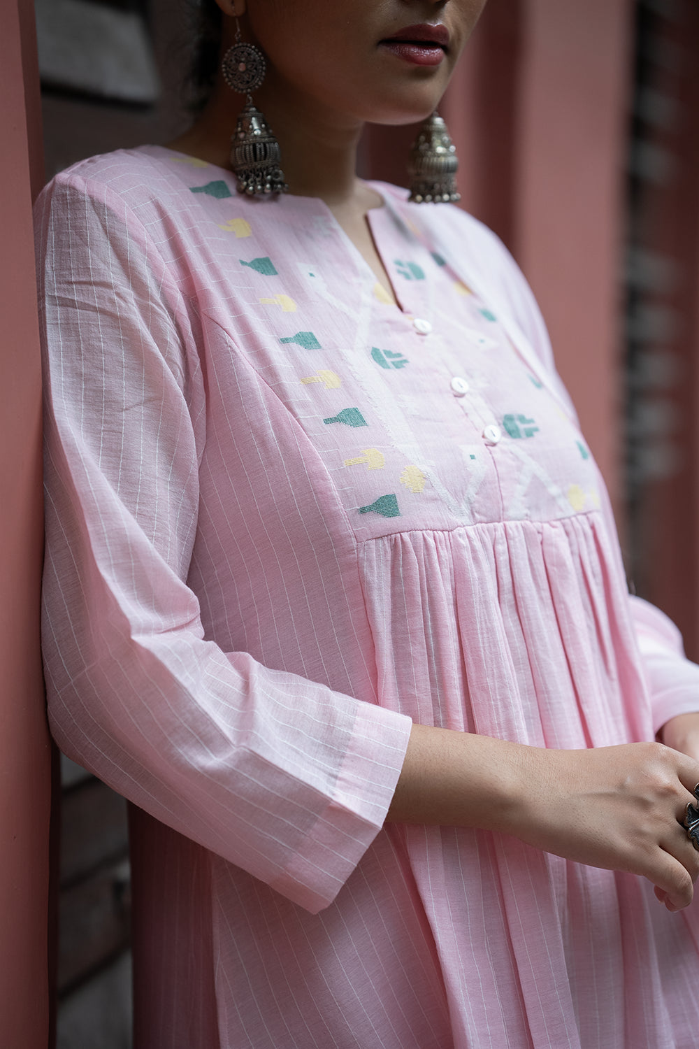 Pink Whisper Jamdani Handwoven Pure Cotton Kurta Set